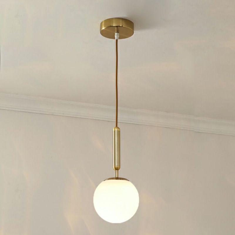 Bedroom Suspension Pendant Light Nordic White Pendant Light Kit with Orb Glass Shade