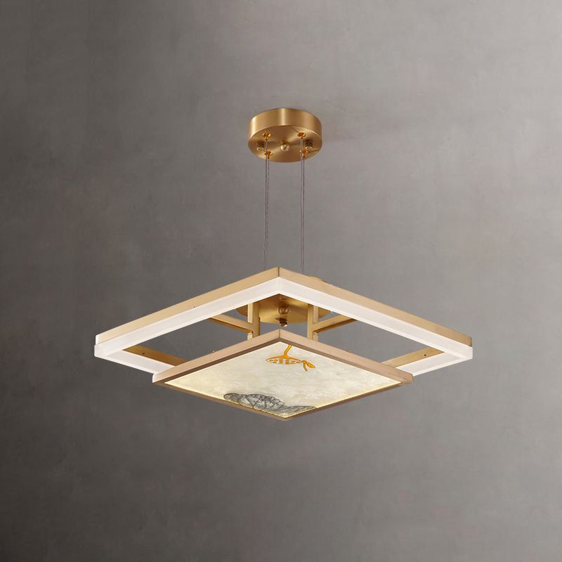 Chinese minimalisme-stijl LED hanger kroonluchter licht geometrische tweedaagse kroonluchter lamp