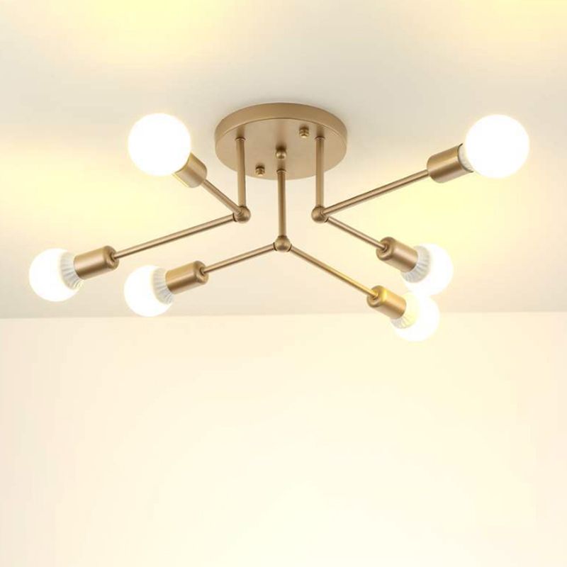 Metal Branching Semi Flush Chandelier Contemporary Ceiling Light Fixture for Living Room