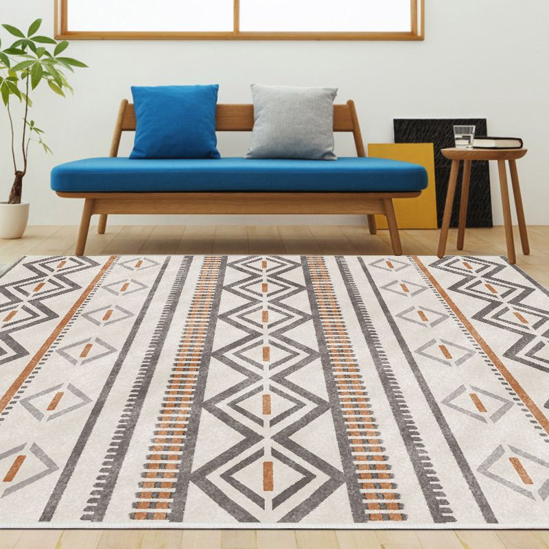 Bohomian Living Room Rug Multi Colored Geometric Print Area Carpet Polyster Non-Slip Backing Pet Friendly Indoor Rug
