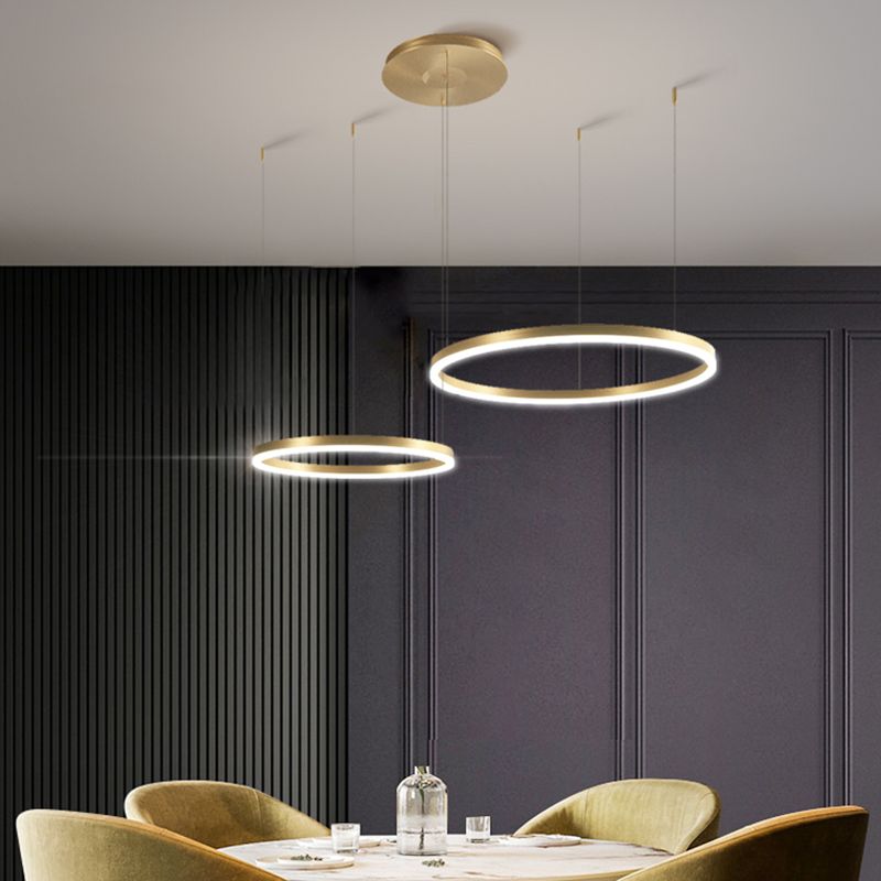 Metallic ring 2-laags kroonluchter hanger verlichting hedendaags goud led hangend licht