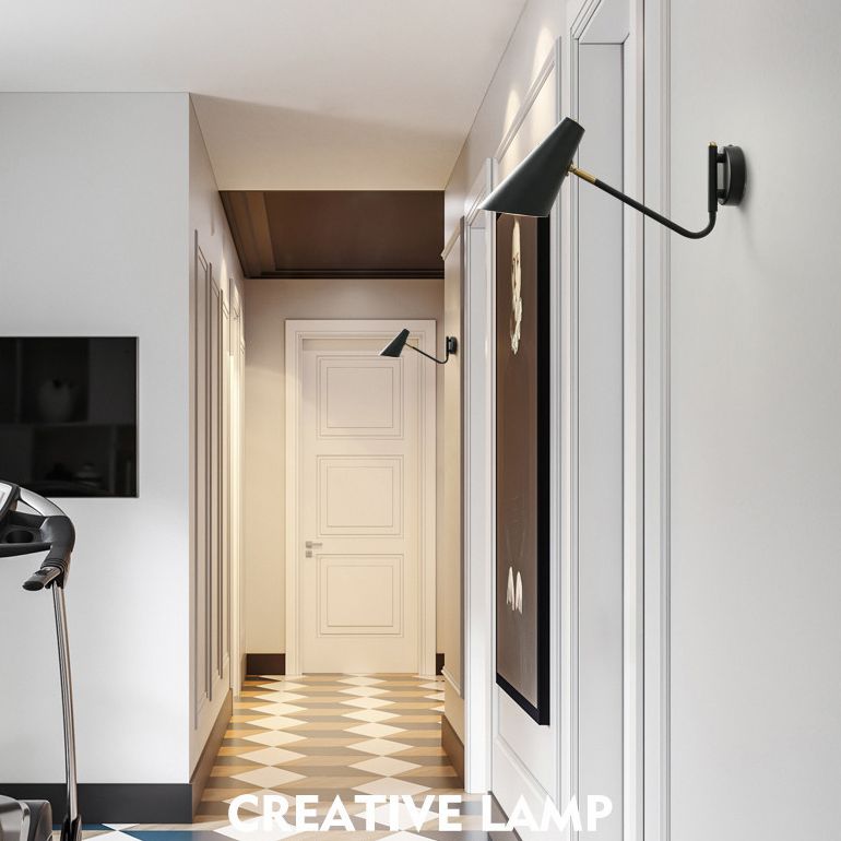 Lucinas de luz de pared cónica de estilo moderno lámparas de pared de 1 luces de metal en negro