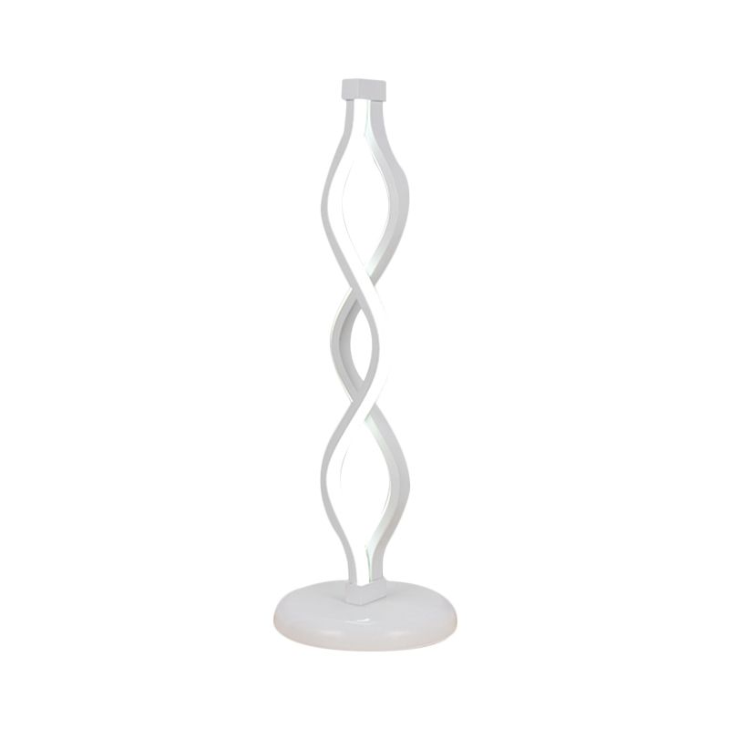 Minimalist LED Nightstand Light White Spiral Table Lamp with Metallic Shade for Bedside