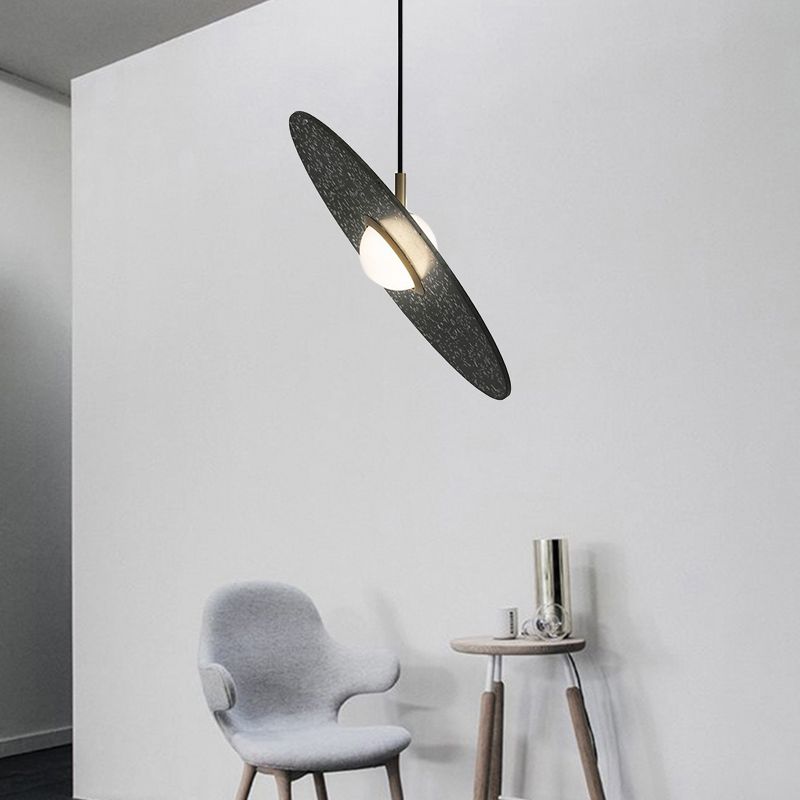 Ufo Shaped Pendant Lamp Modern Concrete 1 Light Black/White/Pink Hanging Ceiling Light