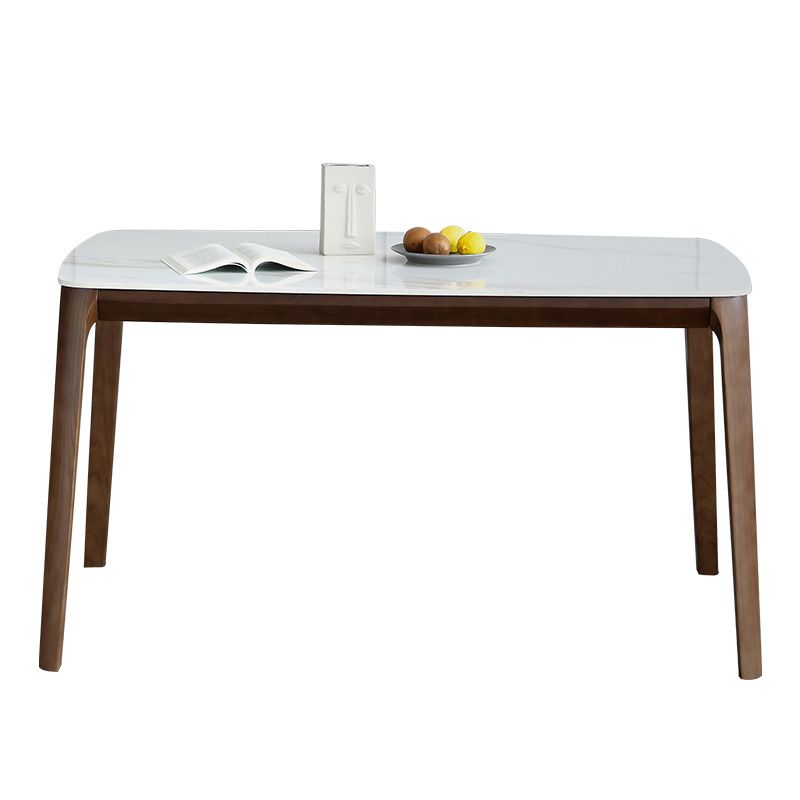 Rectangle 4 Legs Mid-Century Table White Fixed Table of Sintered Stone