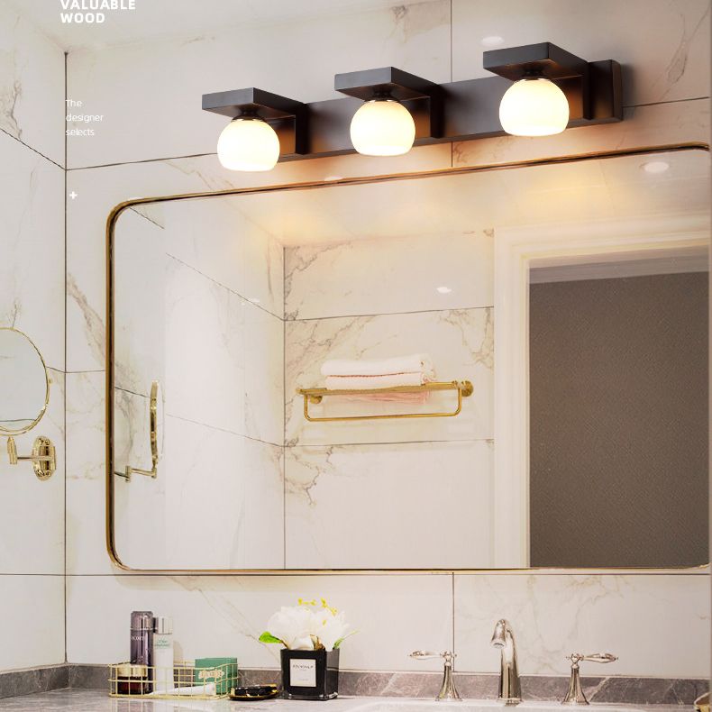 Walnut Brown Mirror Cabinet Wall Sconce Down Lighting Vanity Fixtures for Bathroom