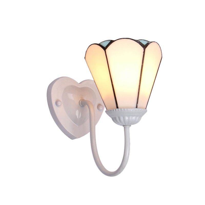 Stained Glass Lily Wall Mount Light Tiffany 1 Head White/Blue/Antique Brass Sconce Lighting for Hallway