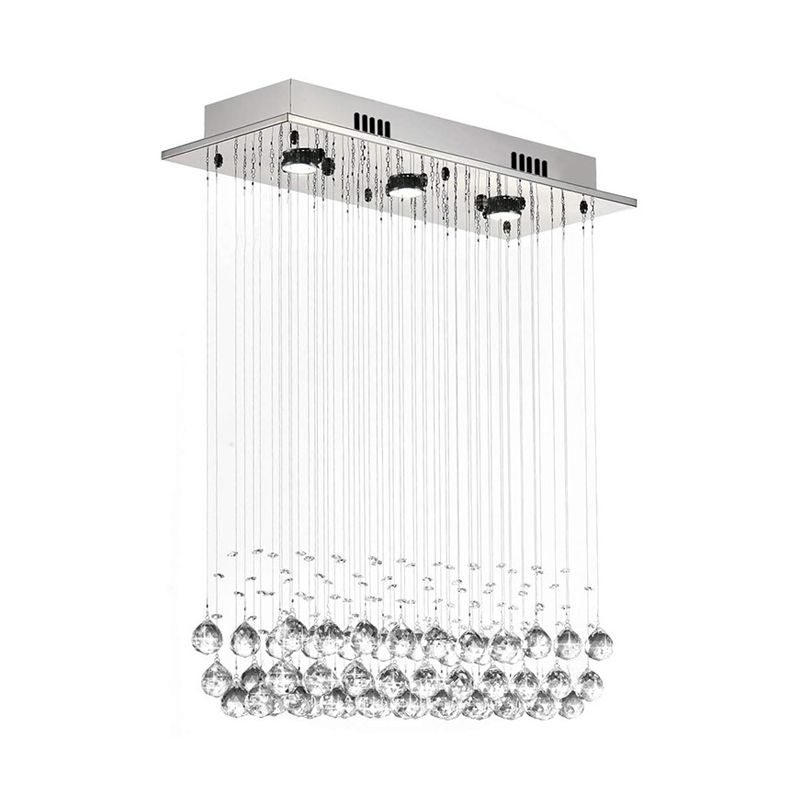 Dangling Crystal Ball LED Flush Light Modern Chrome Rectangular Dining Room Ceiling Mount Lamp