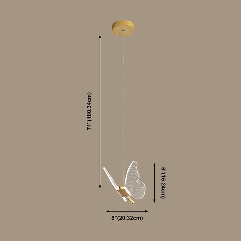 Acrylic Gold LED Pendant Light in Modern Artistic Style Wrought Iron Butterfly Hanging Lamp