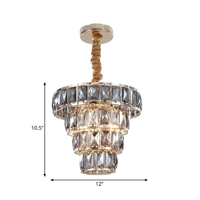 Multi Layer Hanging Light Vintage Crystal 3/5 Lights Pendant Light Fixture in Chrome for Dining Room