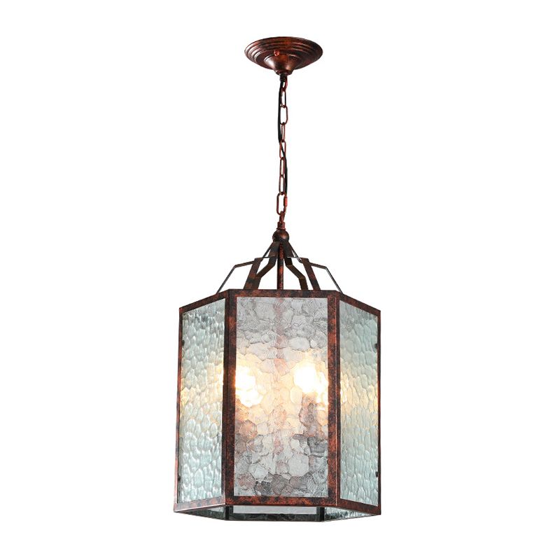 Lantern Frosted Glass Pendant Lamp Retro 4 Bulbs Restaurant Antique Copper Chandelier Light Fixture