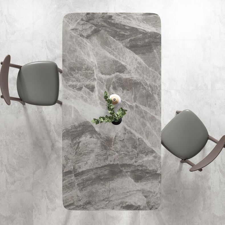 Modern Style Sintered Stone Dining Table with Grey Table and 4 Solid Wood Legs Base for Home Use