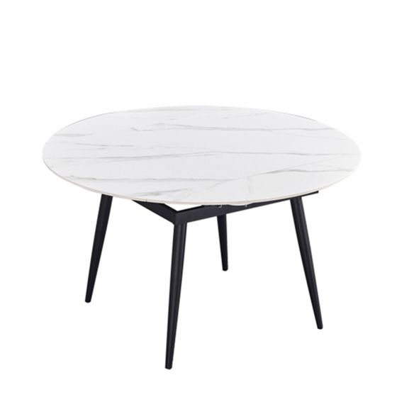 Round Standard Sintered Stone Top Dining Set with 4 Black Metallic Legs for Dining Furniture