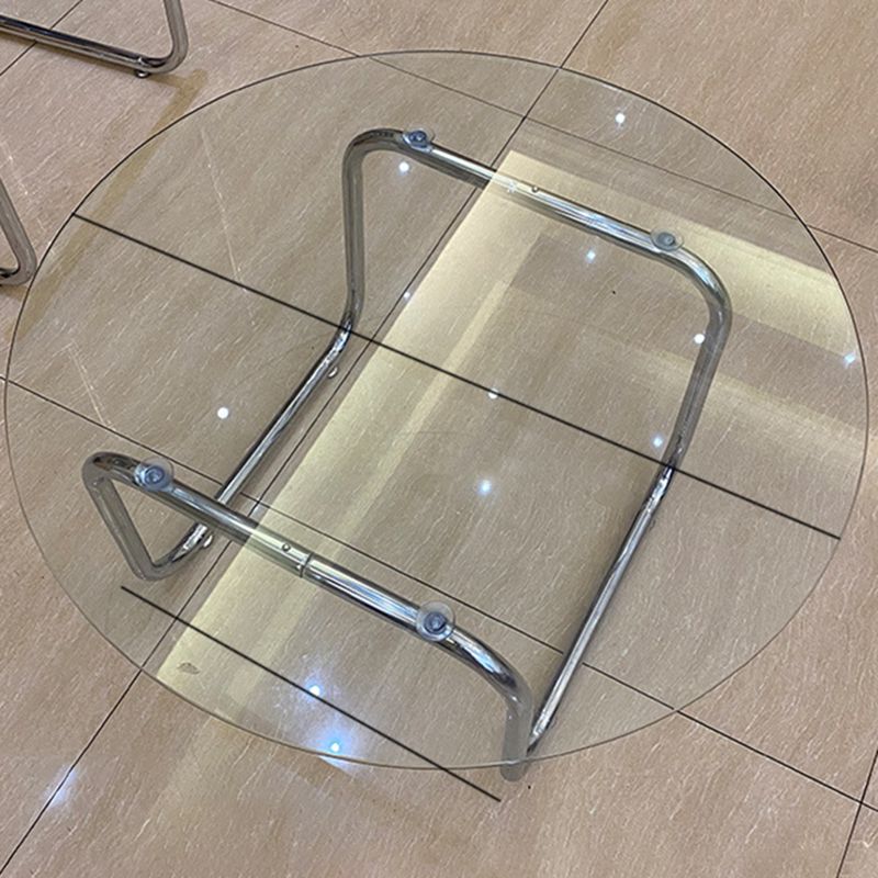 Contemporary Round Glass Top Cocktail Table with Sled Steel Base