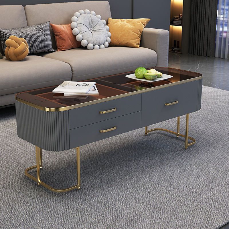 Contemporary Coffee Table with Storage Drawer and Golden Frame Base