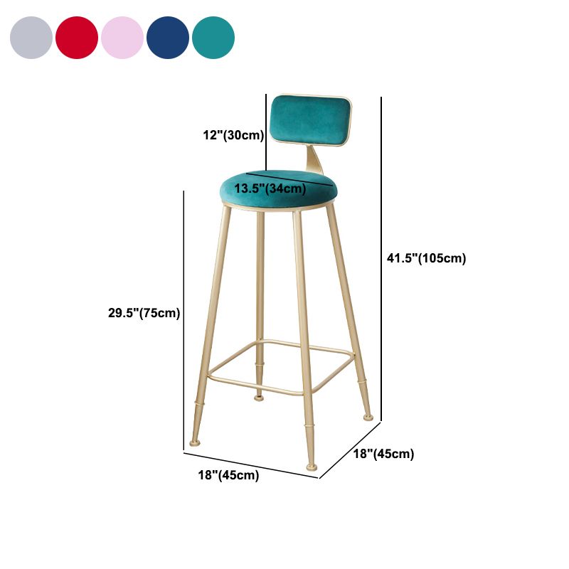 Scandinavian Footrest Bar Stools Fabric Round Seat Barstool with 4 Gold Iron Legs