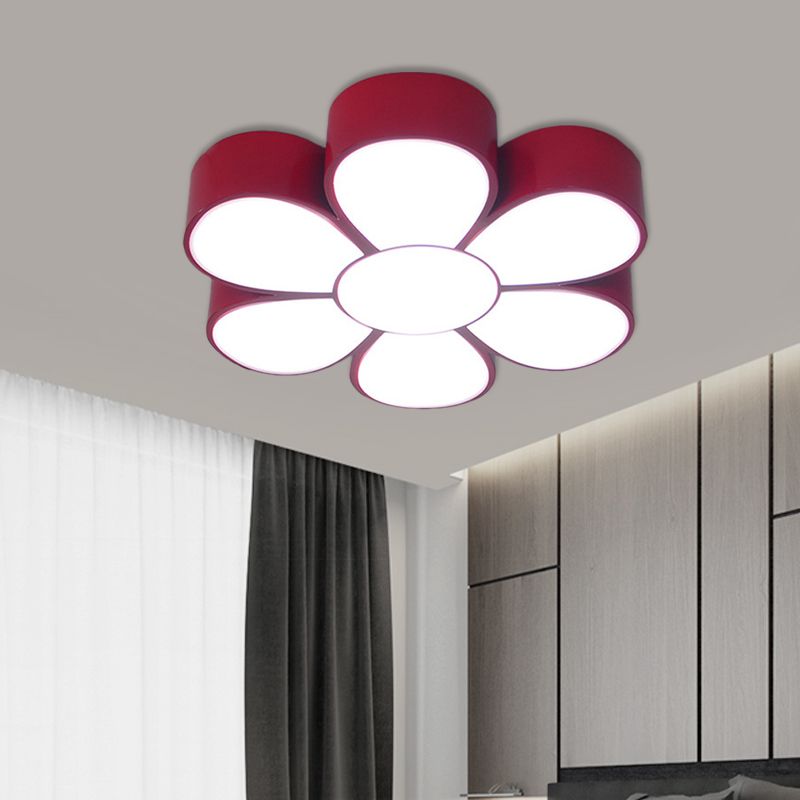 Kids Flush Ceiling Light Fixture Yellow/Green/Red Flower Shaped Flush Mount with Acrylic Shade