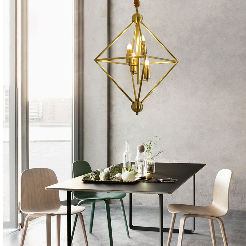 Metal Gold Pendant Lamp Candle-Style 4 Lights Classic Chandelier Light Fixture for Living Room