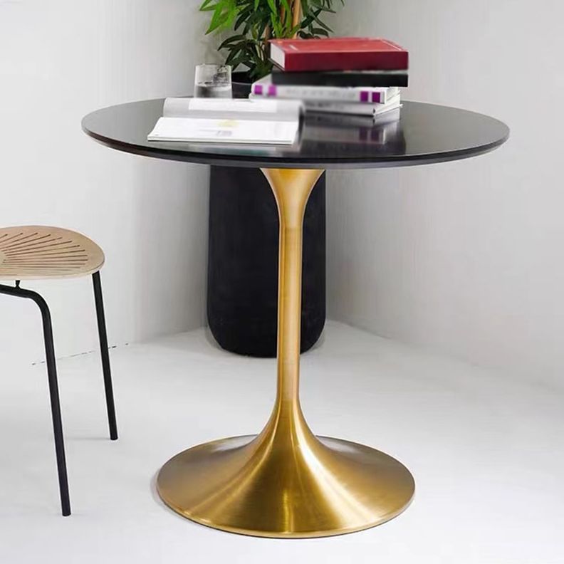 Metal Contemporary Round Dining Table Solid Wood Top Table for Dining Room
