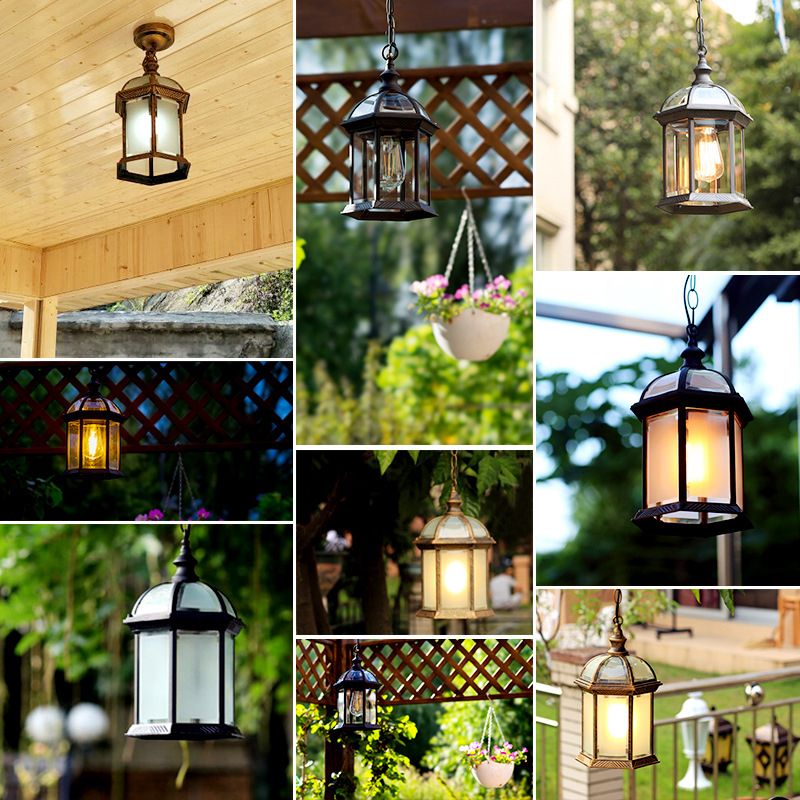 Birdcage Clear Glass Suspension Light Retro 1-Light Courtyard Pendant Light Fixture