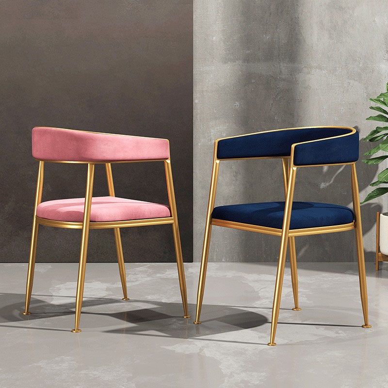Glam Gold Metal Arm Chair Open Back Dining Side Chair with Upholstered