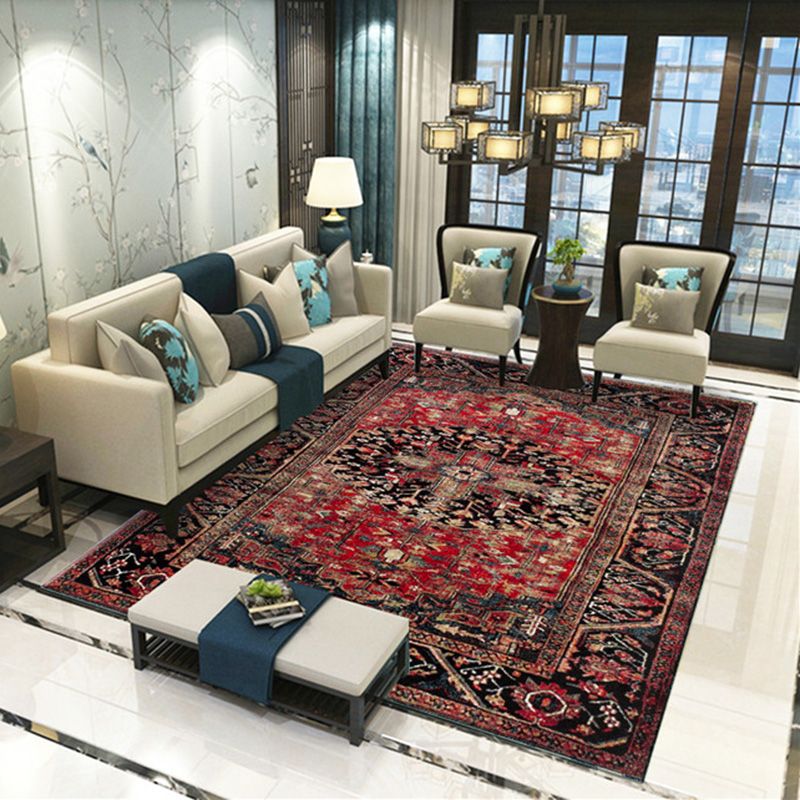 Dunkelroter Teppich gemischtes Graphenteppich nicht rutschfestem Teppich Waschbar Teppich für Wohnzimmer