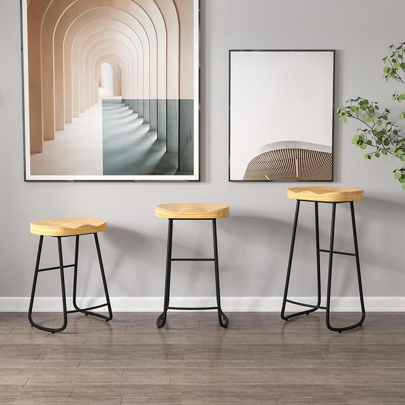 Contemporary Natural Solid Wood Barstool Footrest Restaurant Stool