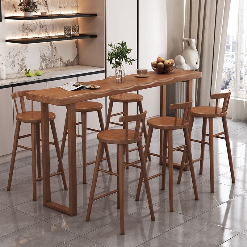 Modern Solid Wood Bar Table Brown Rectangle Bar Height Cocktail Table with Sled Base