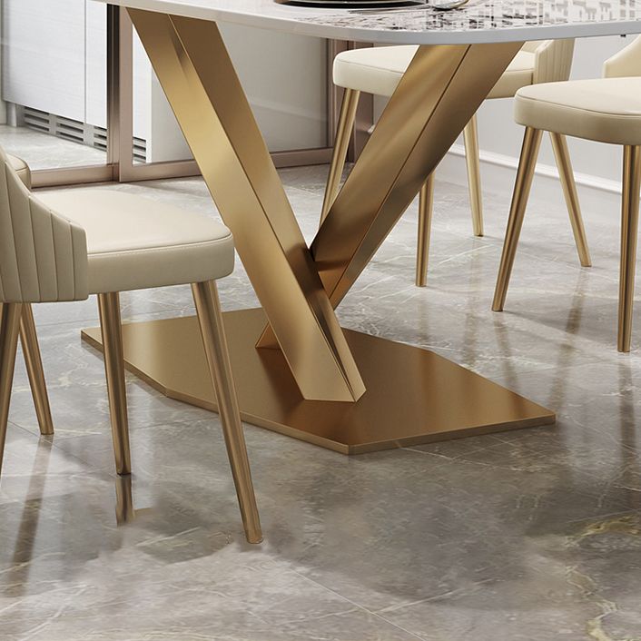 Traditional Luxury Dining Table Rectangle Sintered Stone Table with Gold Frame for Home