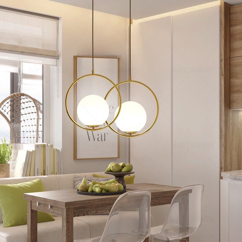 Contemporary Spherical Hanging Light Fixture Glass Bedroom Pendant Ceiling Light in White