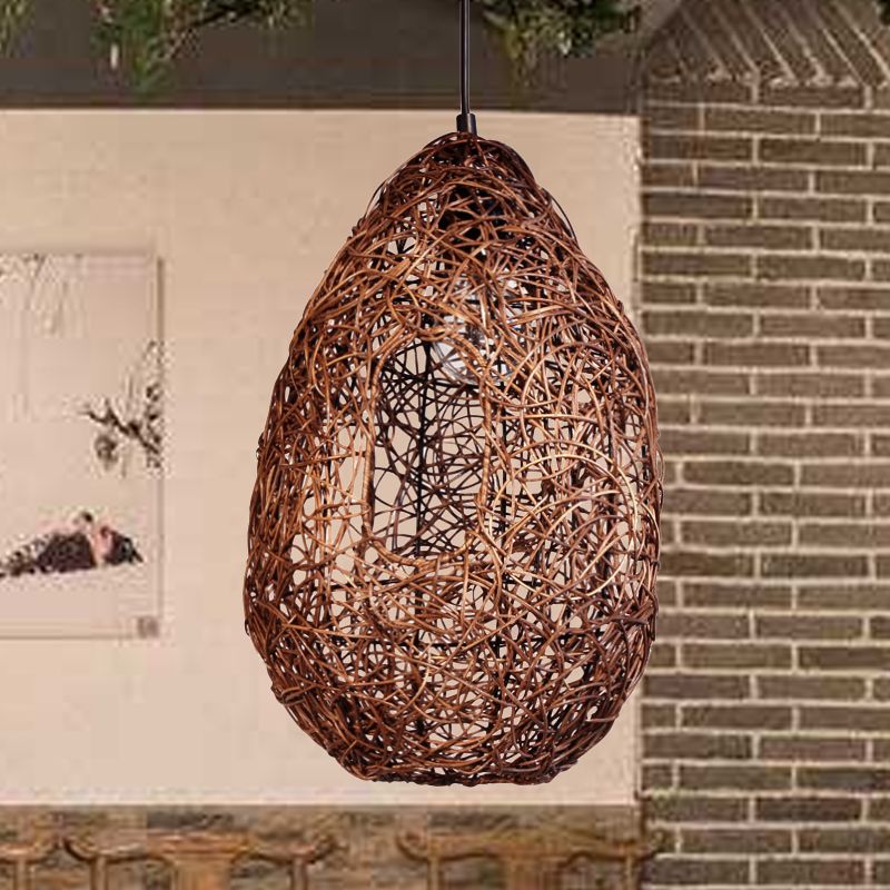 Rattan Hand-Worked Pendant Lighting Japanese 1 Bulb Ceiling Suspension Lamp in Brown