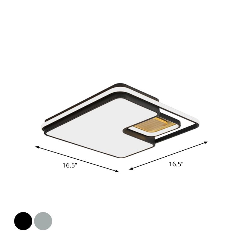 Rectangular/Square Ceiling Flush Light Minimalism Acrylic Bedroom LED Flushmount in Grey/Black, Warm/White Light