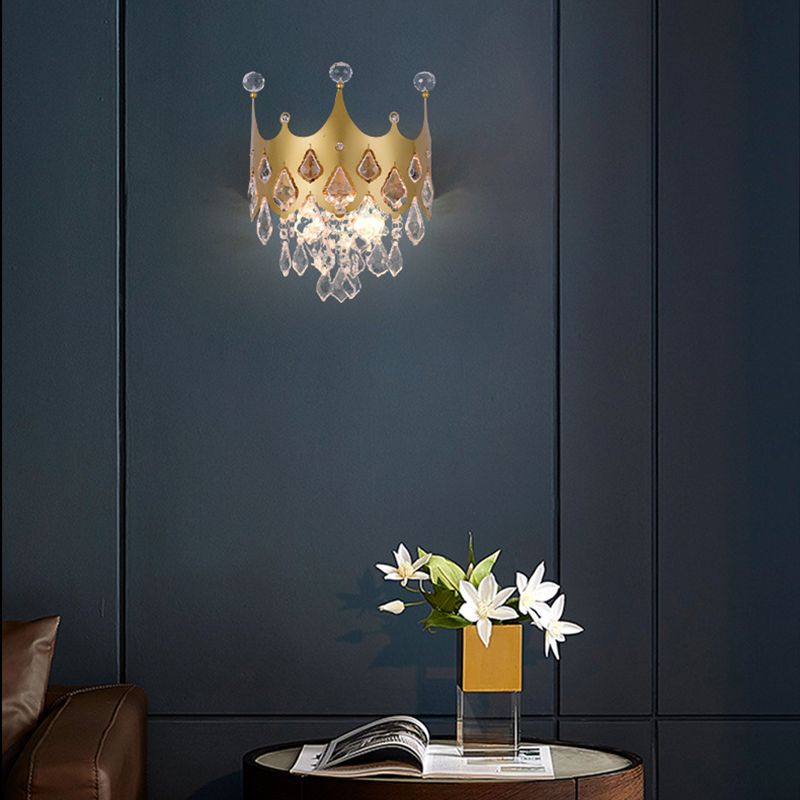 2 - Light Crown Shape Wall Light in Gold Post Modern Wall Sconce with Crystal Accents