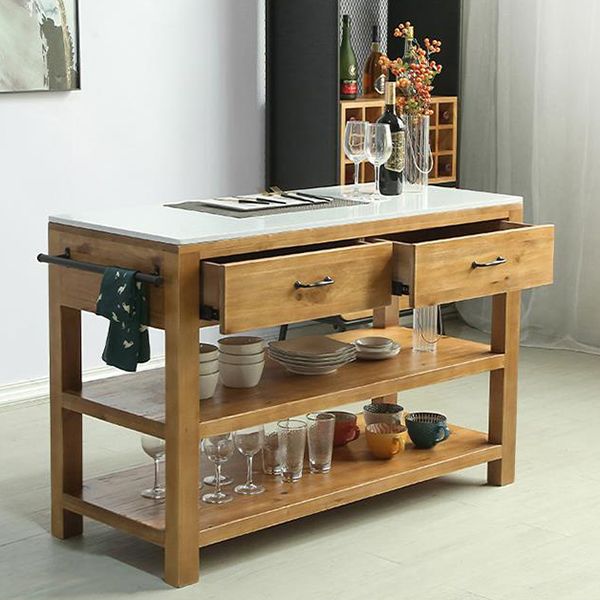 Modern Stationary Kitchen Island table Wood Rectangular Kitchen table with Towel Rack