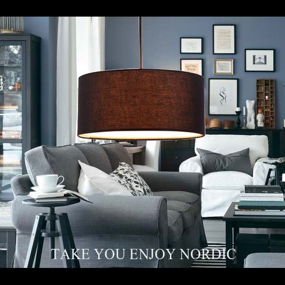 Restaurant Hanging Lamp Fixture Modern Minimalist Pendant Light with Drum Fabric Shade