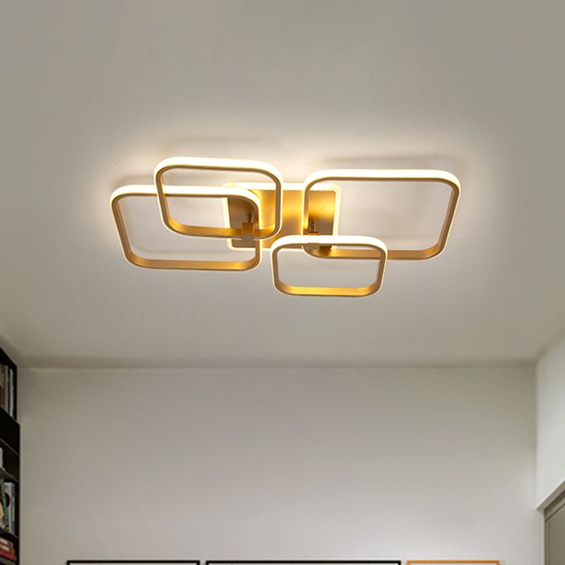 Multi-runde/quadratische LED-Deckenleuchte aus Metall, Minimalismus, 2/4 Lichter, Gold-Finish, halbbündige Montageleuchte