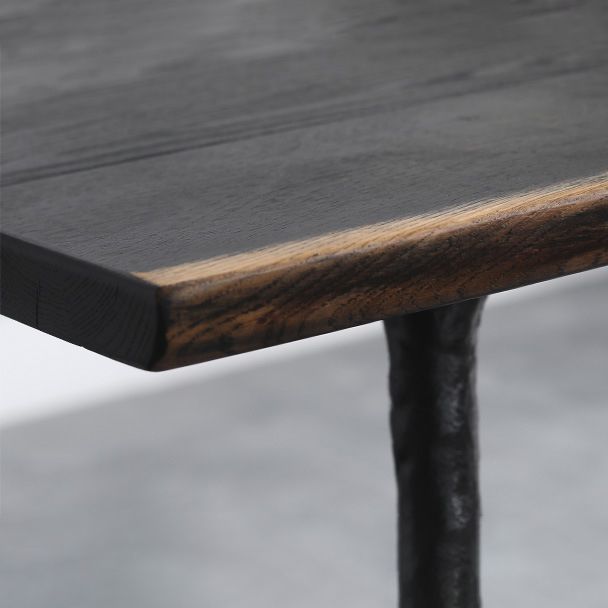 Mesa de comedor rectangular industrial mesa de madera maciza con 4 piernas negras