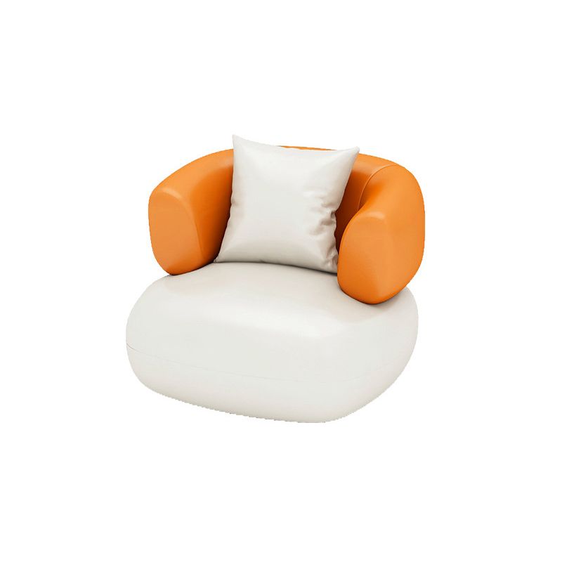 Faux Leather Curved Sofa Modern Sloped Arm Sofa for Living Room