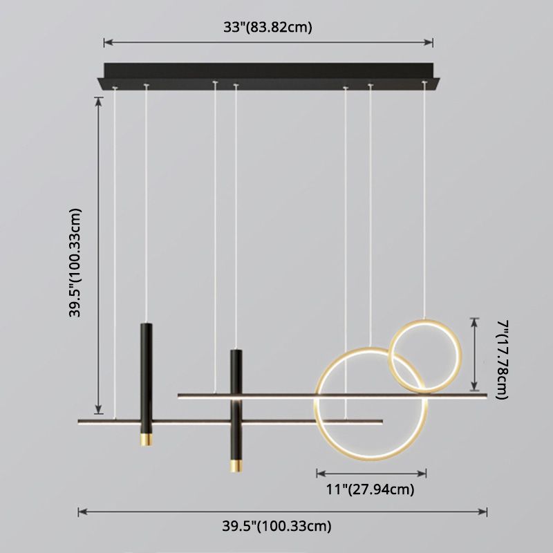 Éclairage à île LED minimaliste Lumière de lustre de l'île linéaire avec une teinte métallique