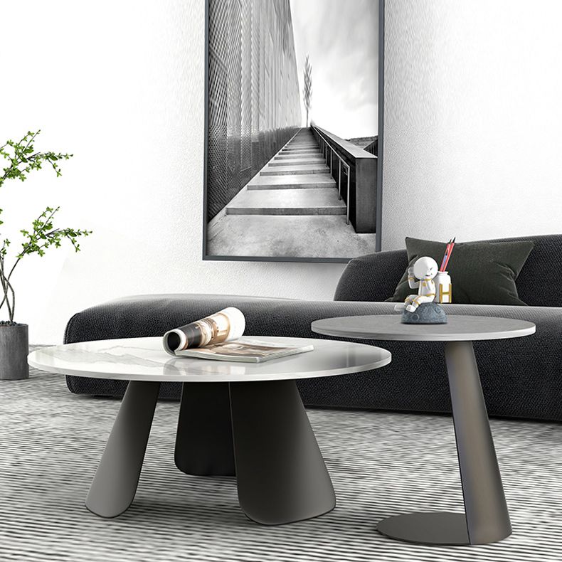 Slate Round Coffee Table Modern Metal Pedestal Cocktail Table