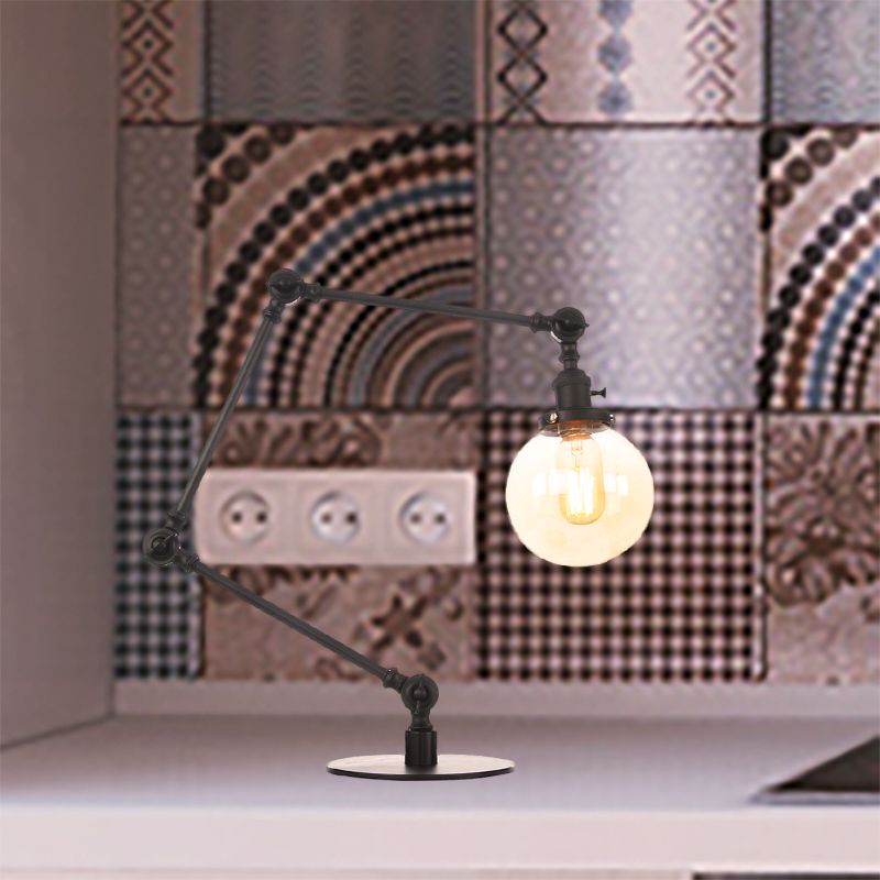 Industrial Global Table Lamp Amber/Clear Glass 1 Light Restaurant Table Light with Adjustable Arm in Black/Brass Finish