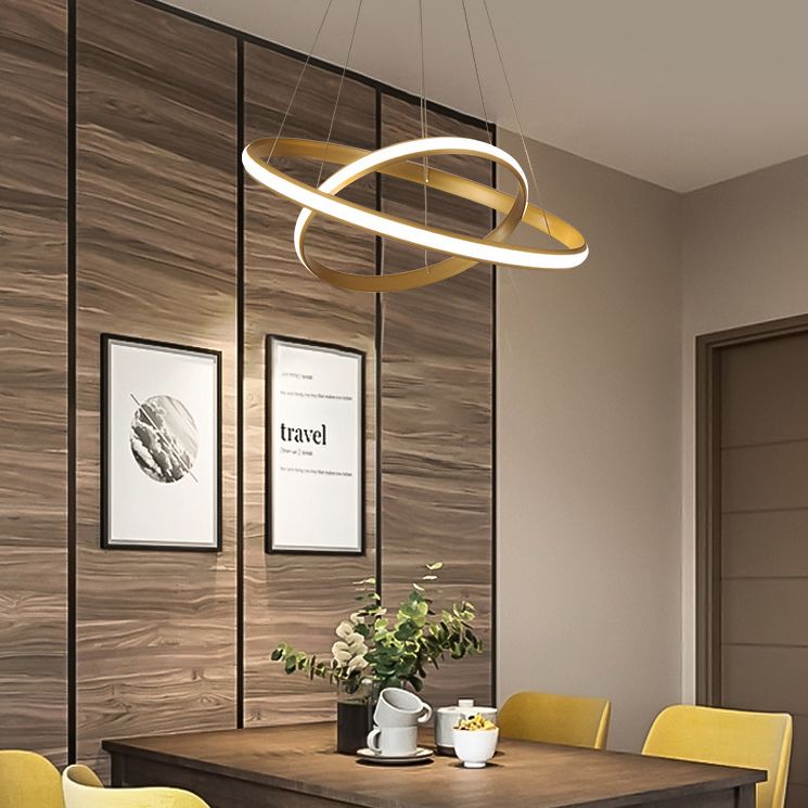 Luce a sospensione ad anello luminoso esterno Simplicità lampadario della hall in metallo in oro