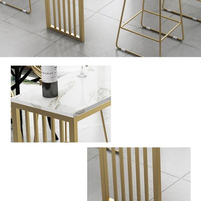 Glam Bar Height Table Faux Marble Top Bistro Bar Table with Double Pedestal Base