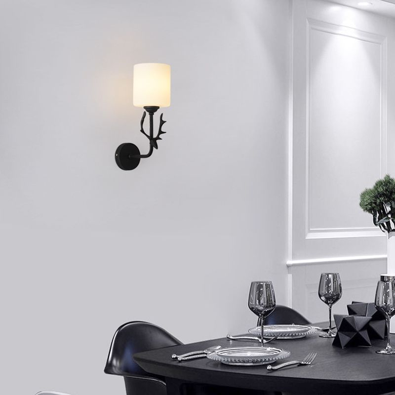 1-Light Cylinder Sconce Light Modern Glass Sconce Light Fixture