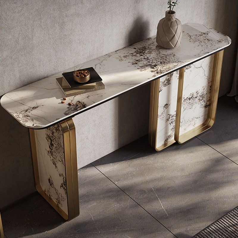 Glam Golden Console Accent Table Stone Console Sofa Table for Hall