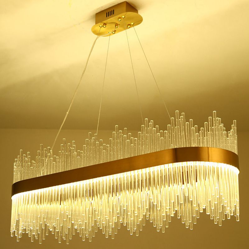 Oval Island Lighting Clear Crystal Glass Contemporary Simplicity Pendant Lighting Fixtures for Restaurant