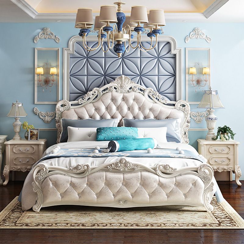 Faux Leather Panel Bed Victorian Standard Bed with Headboard and Footboard