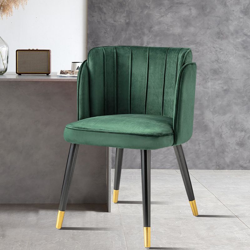 Glam Upholstered Dining Chair Green Parsons Chair with Wood Legs