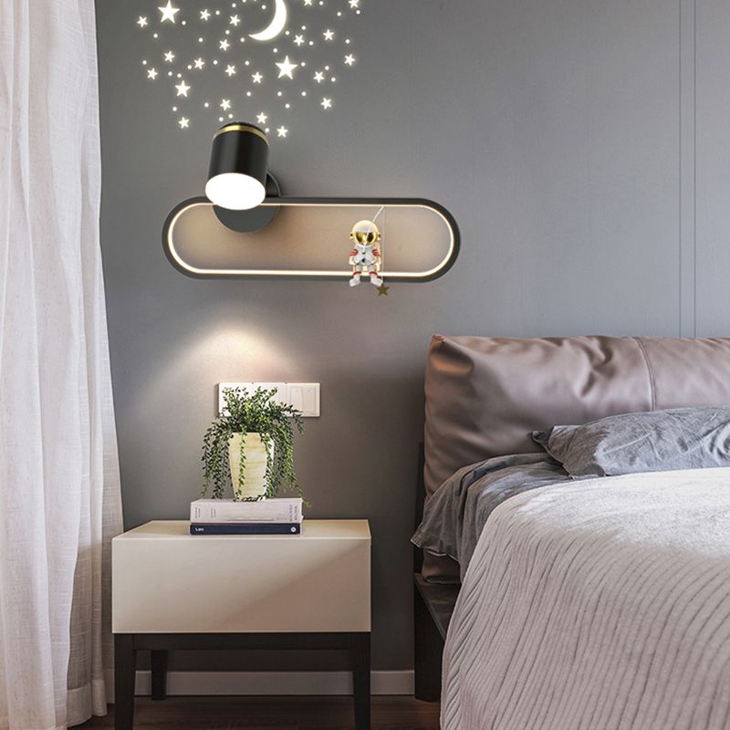 Metal Oval Shape Wall Light Astronaut 2 Lights LED Wall Sconce for Kid's Room