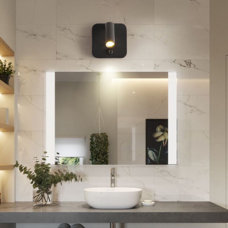 Modern Metal Wall Light Square 4" Wide Reading Wall Sconce with Switch for Bedroom